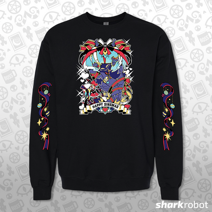 Crewneck Sweatshirt - Sinsmas 2024 - Asmodeus + Fizz w/Printed Sleeves *LIMITED RUN*