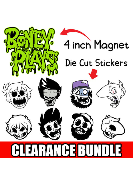 Boney Plays Stickers - Boney + Skulls + Fridge Magnet *CLEARANCE*