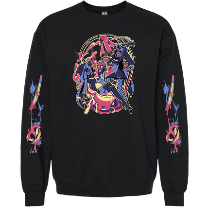 Crewneck Sweatshirt - Glitz & Glam Halloween Slasher w/Printed Sleeves *LAST CHANCE*