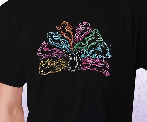 Pokemon, Shirts, Mens Neon Evolution Of Eevee Pokmon Tee