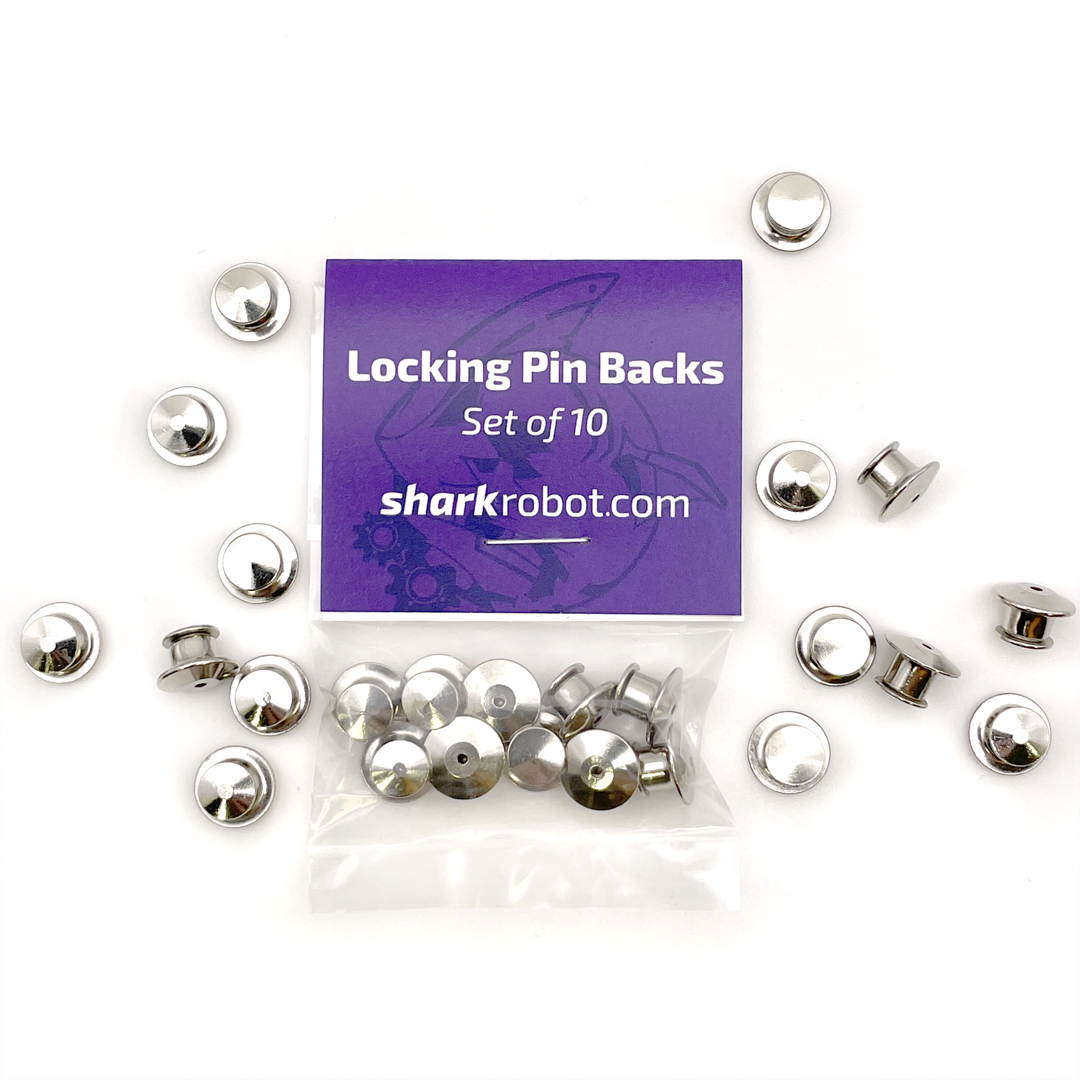 Set of 10 Locking Pin Backs – Shark Robot
