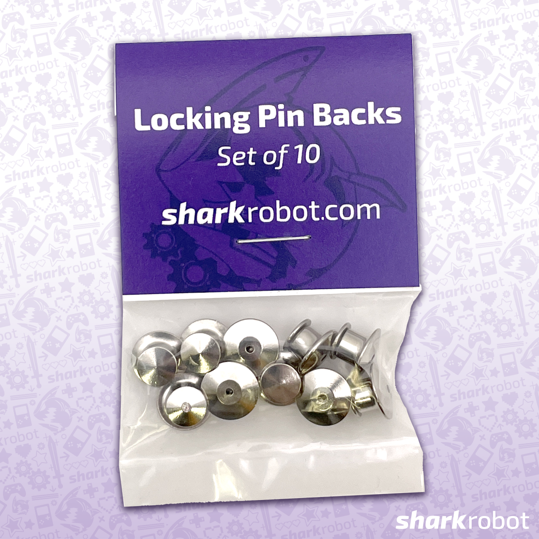 Set of 10 Locking Pin Backs – Shark Robot